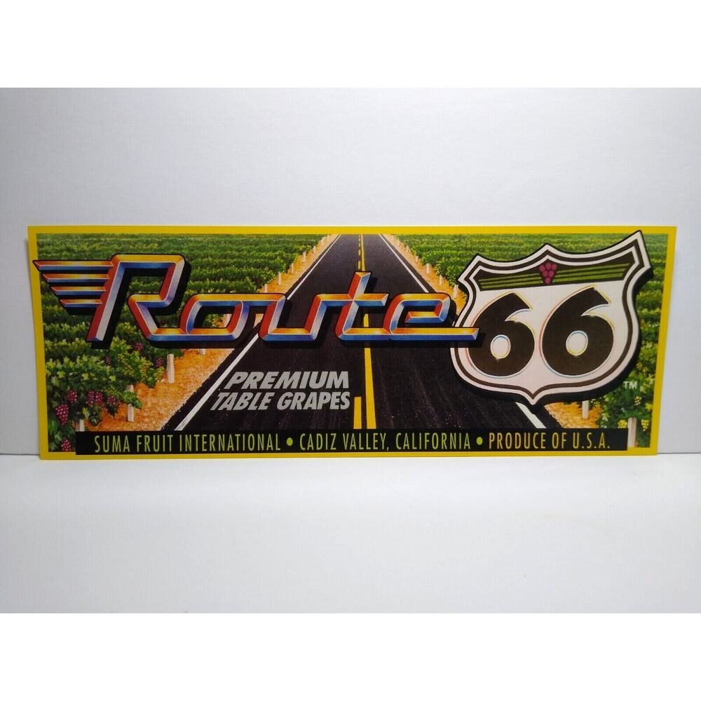 Route 66 Table Grapes Fruit Crate Label 1960's Vintage Famous Highway Roadway